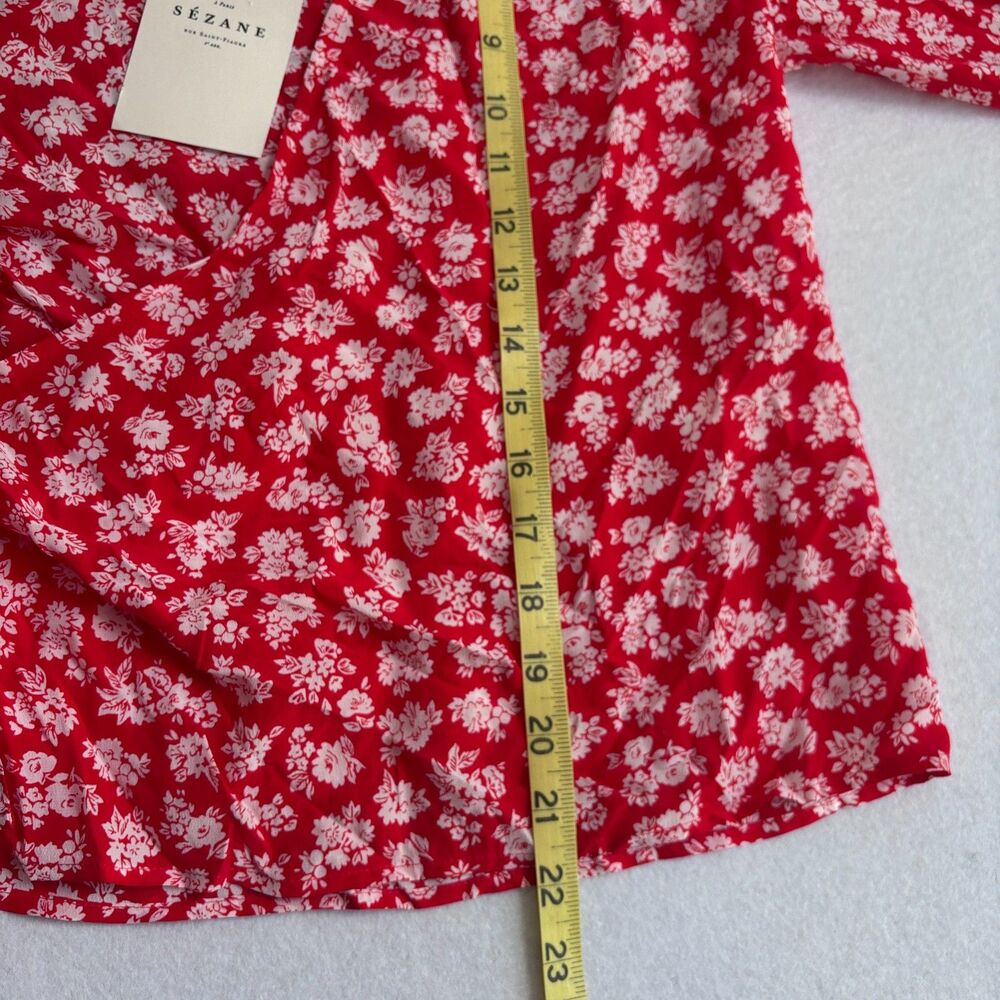 Sezane Red Floral Long-Sleeve V-Neck Blouse - Picture 3 of 6